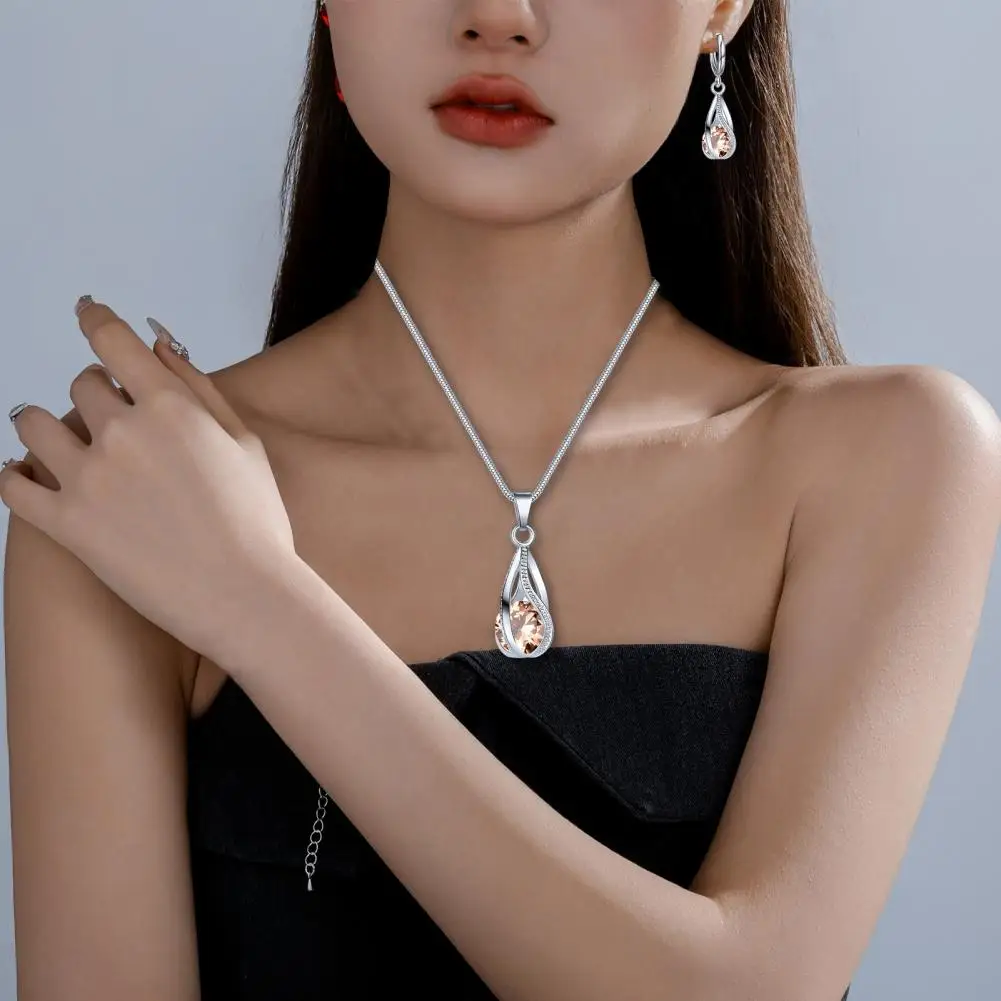 Bright Color Jewelry Set Silver Drop Jewelry Set for Women Cubic Zirconia Teardrop Dangle Earrings Wedding Bridal Accessories