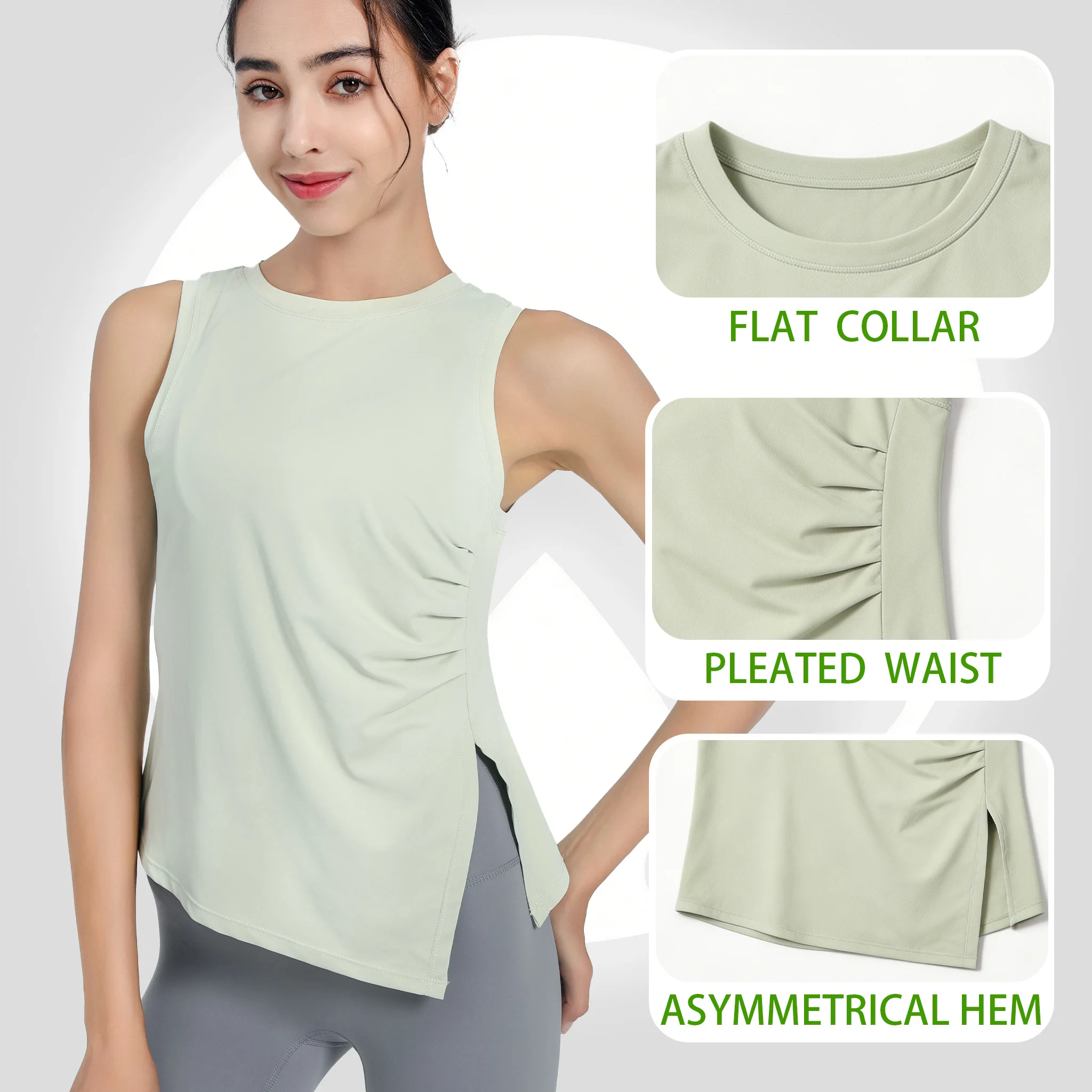 Gilet sportivo da donna con spacco, gilet corto da yoga, pilates, ad alta elasticità, per allenamento fitness, canotta traspirante, abbigliamento