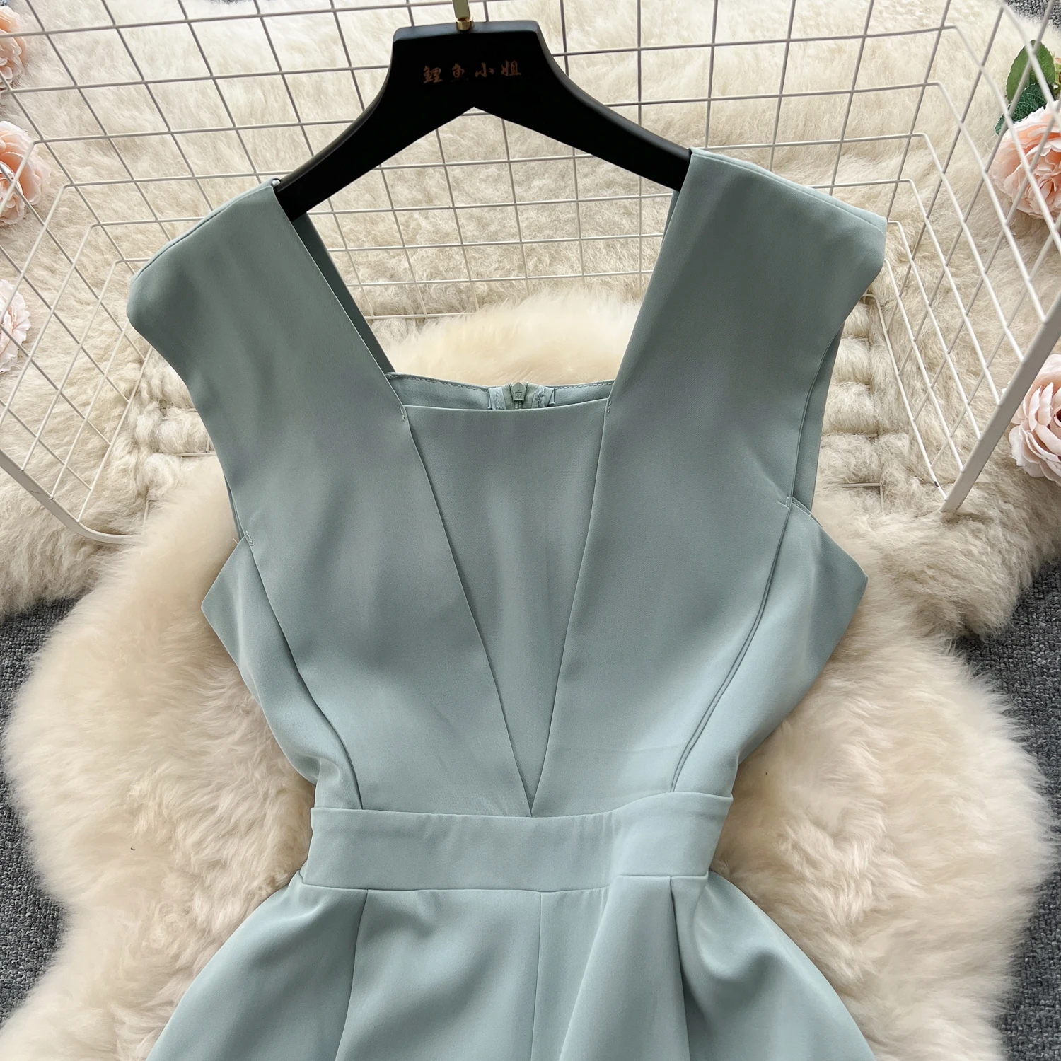 Korean Sle Square Collar One-Piece Pants High Waist Wide Leg Slimming Straight Cut Women's Suit Commute Summer 2023