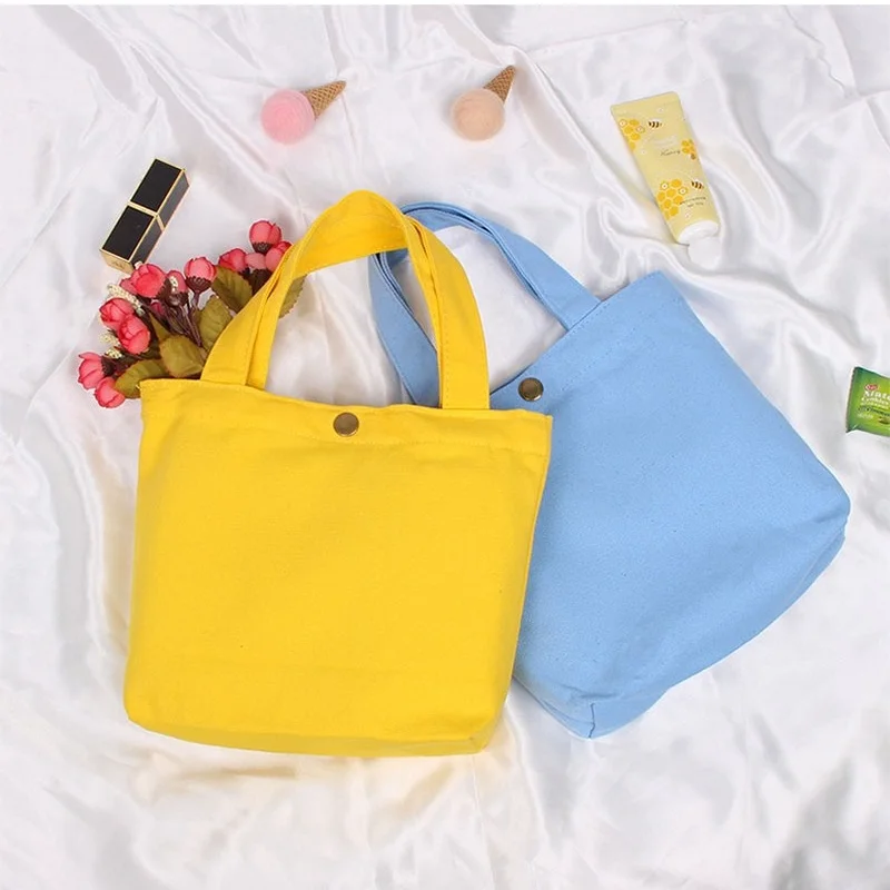 Canvas Simple Cosmetic Shopping Cloth Storage Bag Female Pure Solid Color Casual Totes Cotton Mini Handbag with Copper Buckle