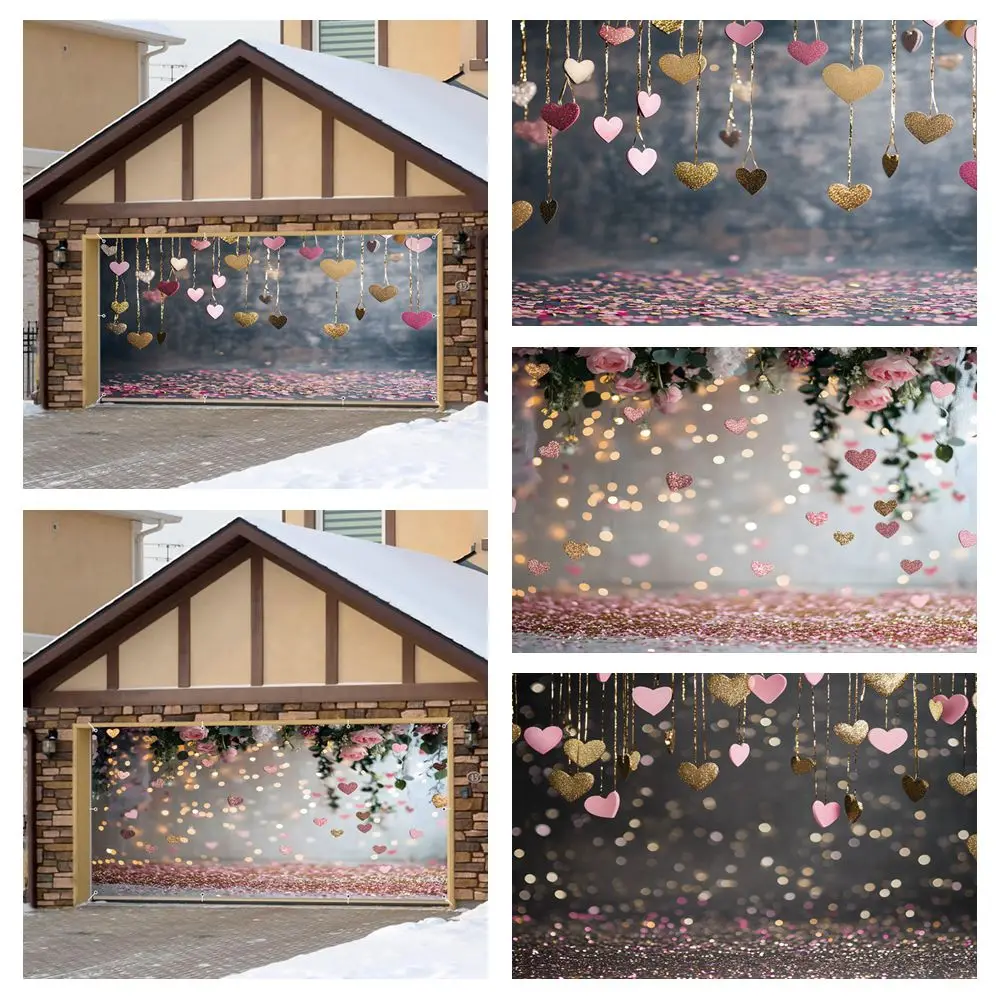 

Valentines Day Garage Door Decoration Banner Backdrop Glitter Spots Love Heart Wedding Birthday Party House Courtyard Wall Decor