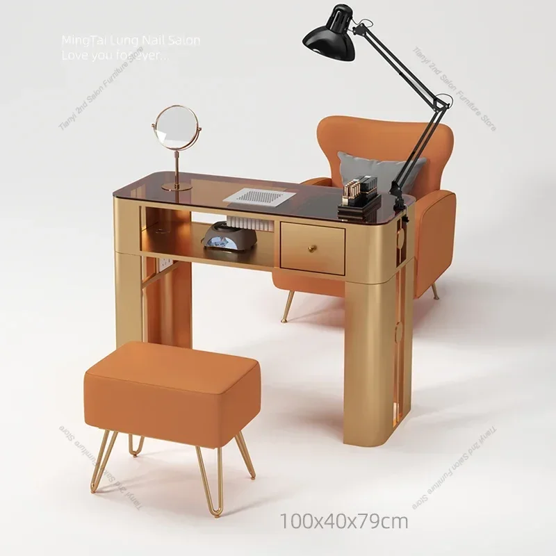 Dressing Japanese Manicure Table Reception Simple Glass Tabletop Modern Nail Table Storage Cream Style Salon Furniture Mesa LLMT