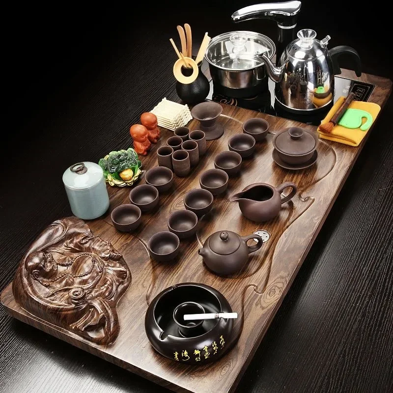 Solid Wood Tea Tray Purple Sand Kung Fu Tea Set Home Induction Cooker Drinkware Tazas De Te Coffeeware Teawar