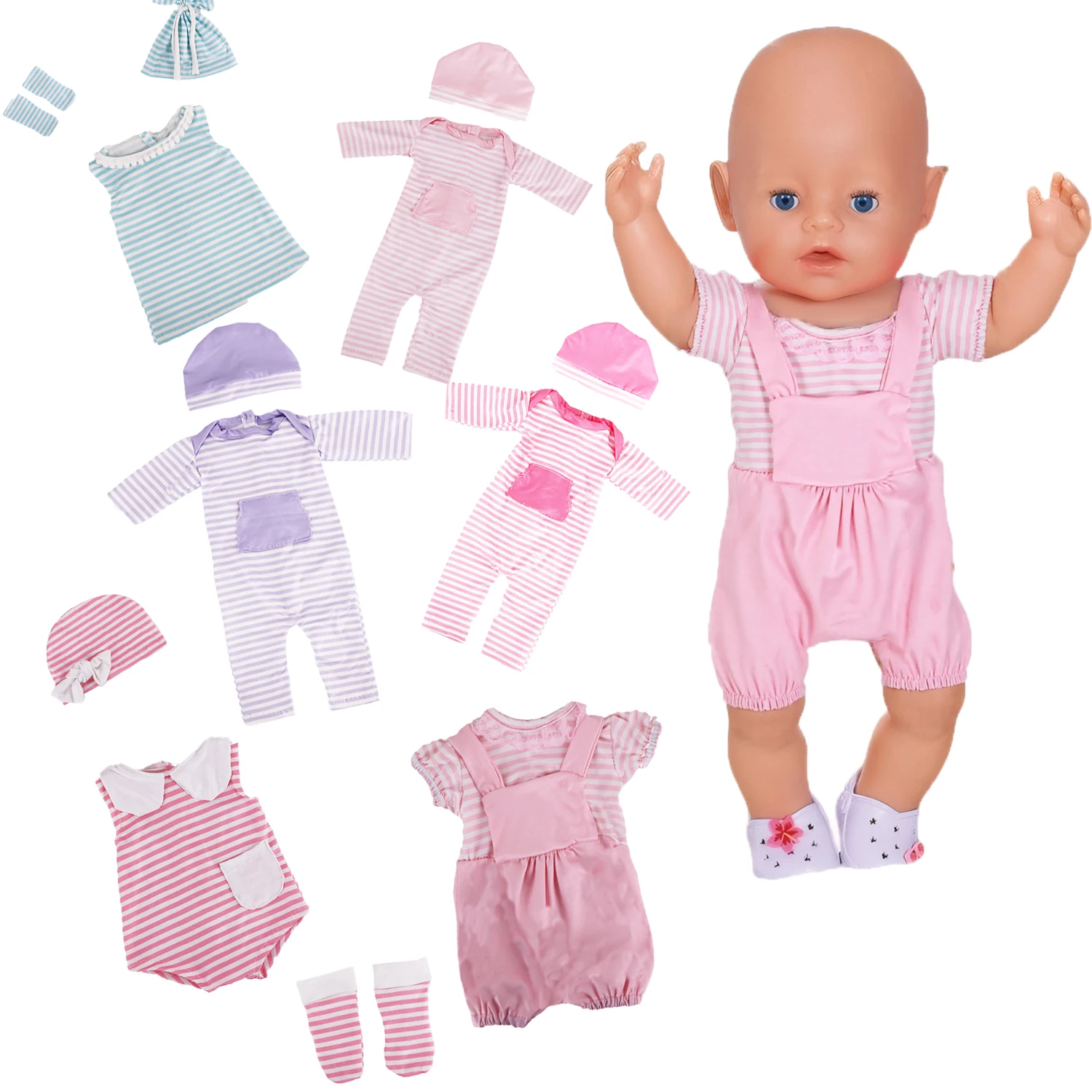 Doll Clothes for 43Cm Baby Reborn & 18inch Girl American Doll Cute Pajamas Bag socks,Our Generation Accessories Pajamas Baby Toy