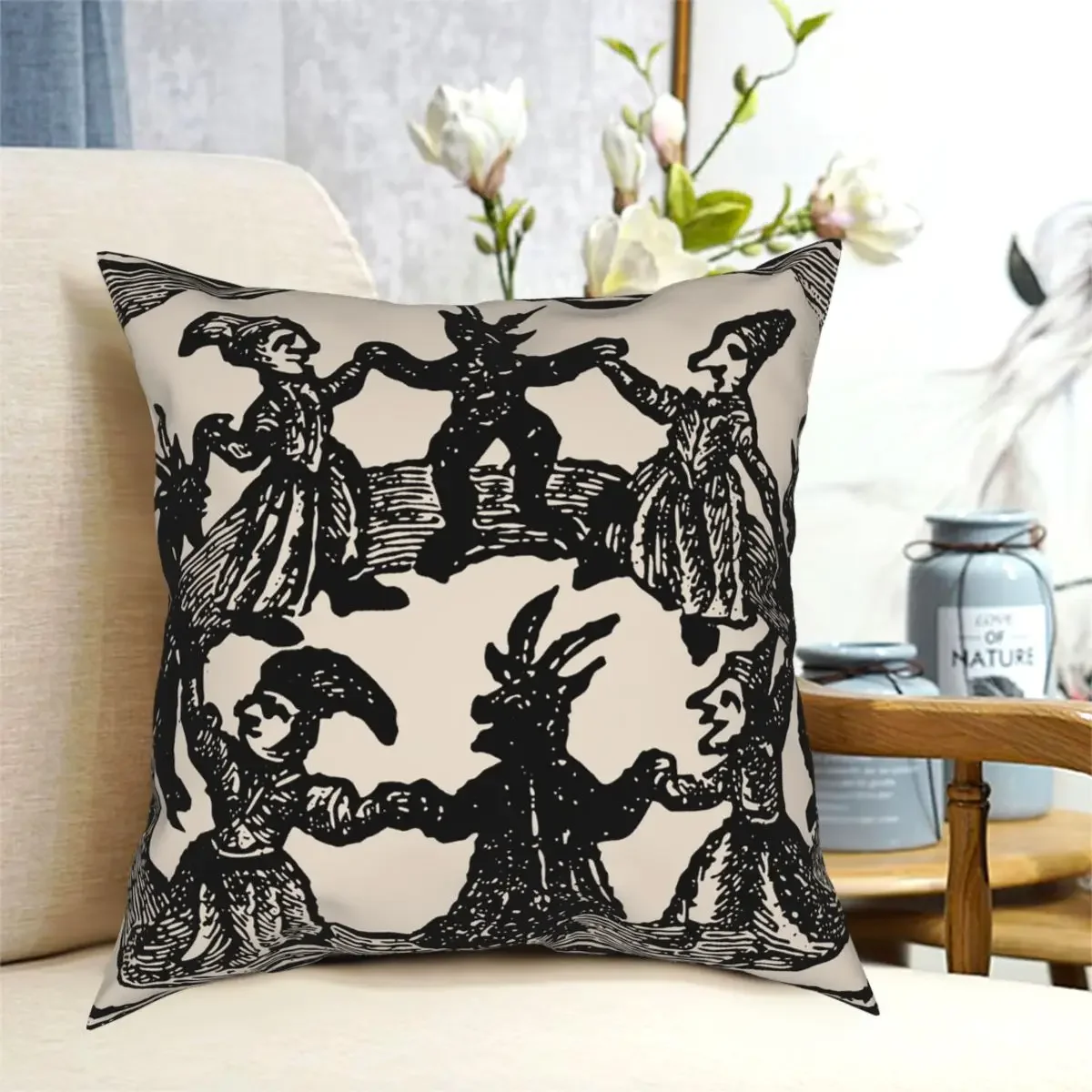 Witches Circle Dance Pillowcase Soft Polyester Cushion Cover Decor Gothic Pillow Case Cover Bedroom Square 45*45cm