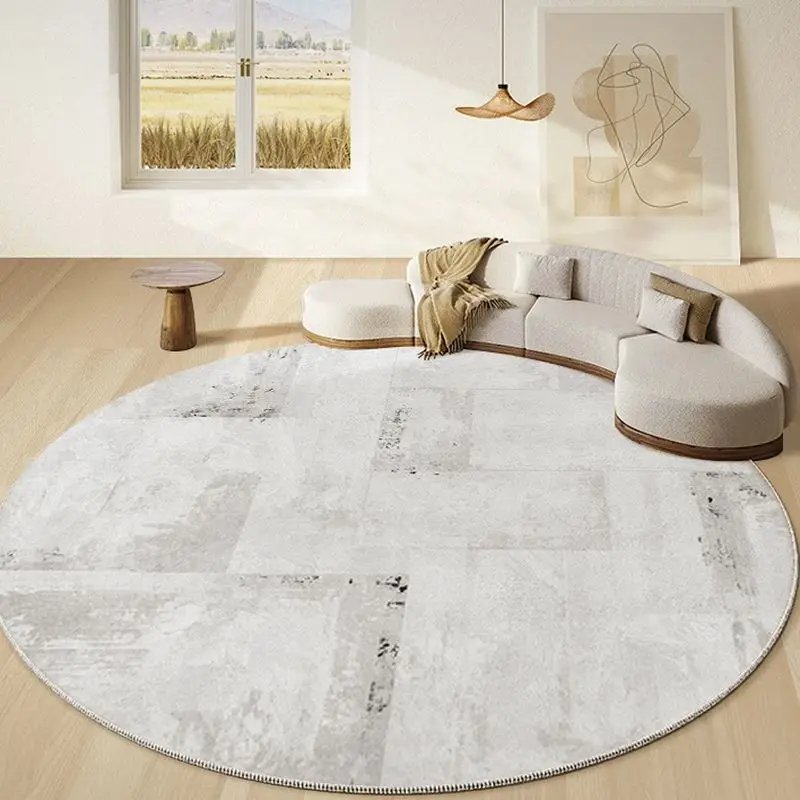 VIKAMA Wabi Sabi Nordic Round Carpet Abstract Distressed Grey Block Circular Soft Flannel Chair Coffee Table Floor Rug