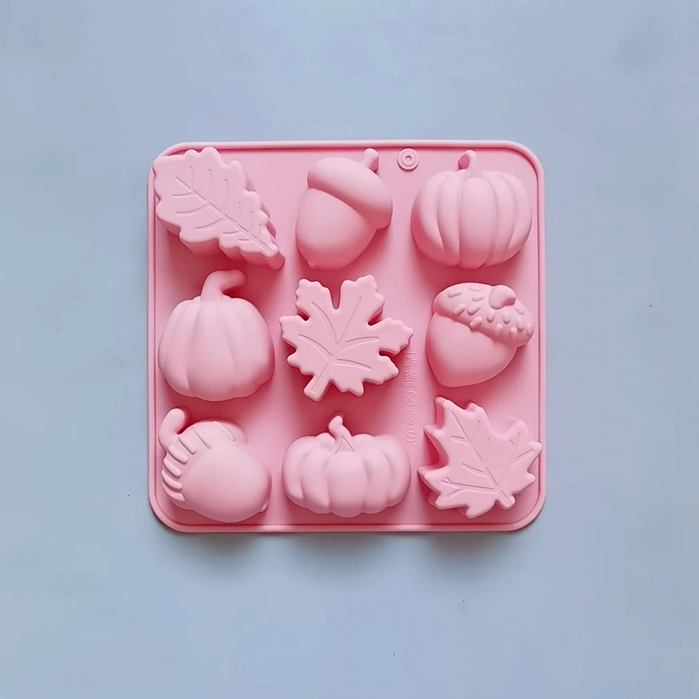 Thanksgiving Themed Silicone Molds 9 Cavity Pumpkin Leaf Oak Fruit Shape Candy Mold Creative DIY Chocolate Candle Ice Cube Mold