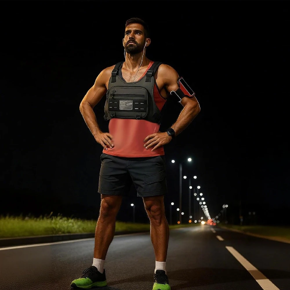 Sportliche Brusttasche für Damen und Herren, wasserabweisend, leicht, mit integriertem Handyfach, ideal zum Laufen, Radfahren, für das Fitnessstudio, für den täglichen Gebrauch und vielseitig einsetzbar. – Detail 19