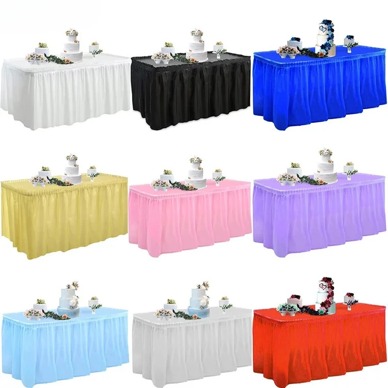 

Disposable Table Waterproof and Oil Skirt Free Plastic Tableskirt Disposable Reusable Party Wedding Festival Decor