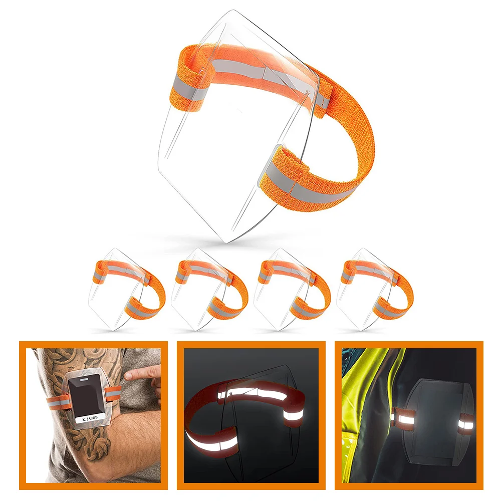 5 Pcs Clear Card Sleeves Plastic Badge Protective Cover Holder Arm Clip Band Pvc Home Security Holders Work Armband House