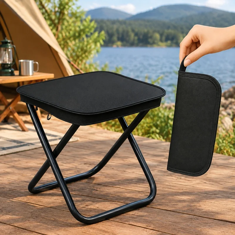 Portable Folding Stool with Iron Frame, Durable and Lightweight for Outdoor Camping, Fishing, and Picnics