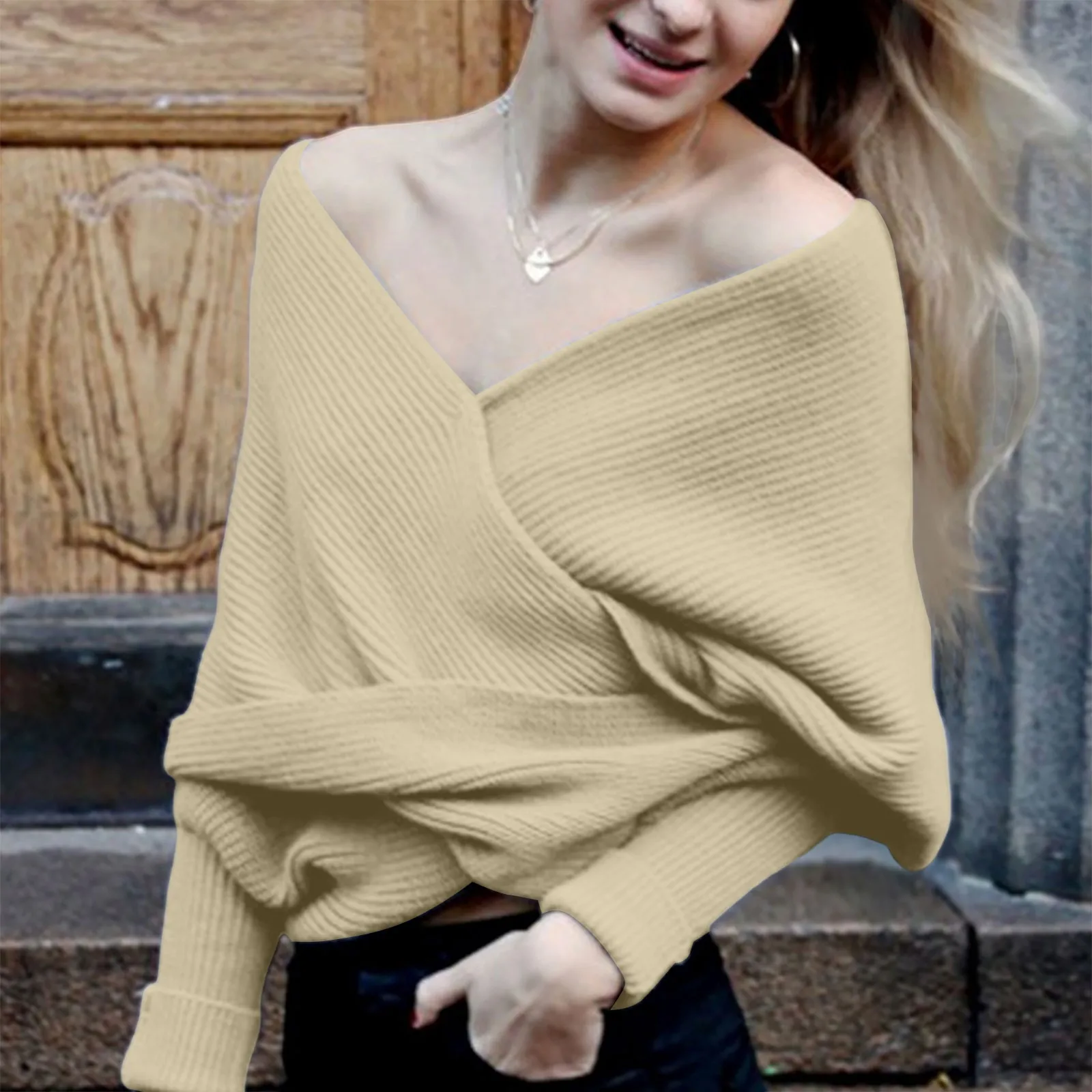 Winter Knit Scarf With Sleeve Wrap Women Solid Sexy Off Shoulder Knitted Shawl Scarf Ladies Short Top Wrap Scarf Christmas Gifts