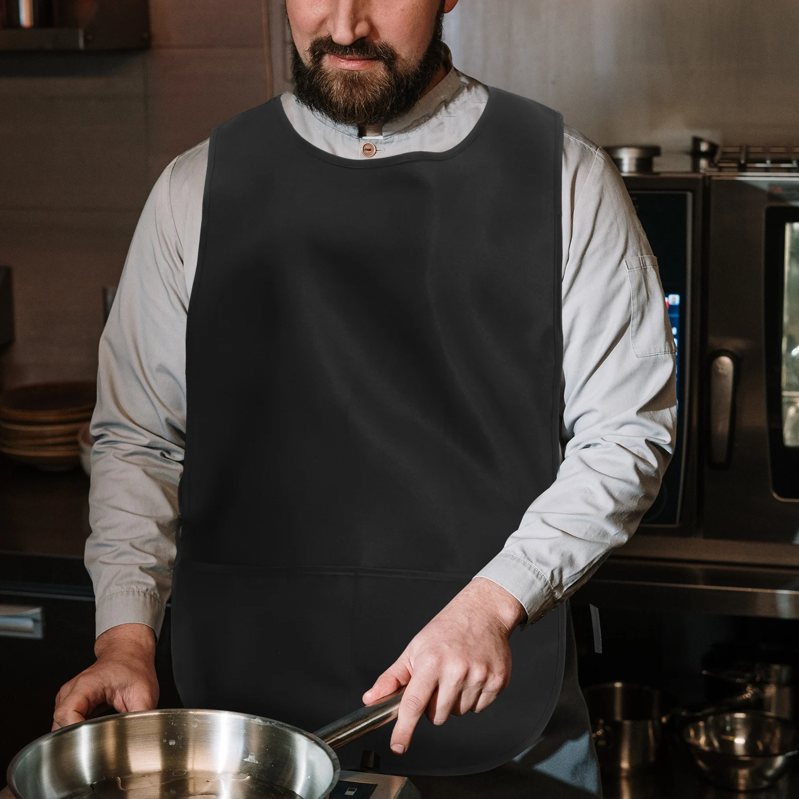 

Waterproof Apron Kitchen Women Black Straight Sleeve Home Supermarket Easy Clean Adult Pockets Grill Artists Men Side Ties Vest