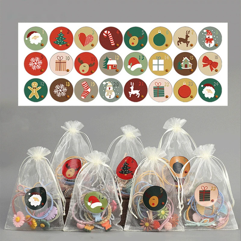 72Pcs Kerst Nummer Stickers Ronde Envelop Stickers Diy Scrapbook Cadeaupapier 2022 Kerstversiering Label