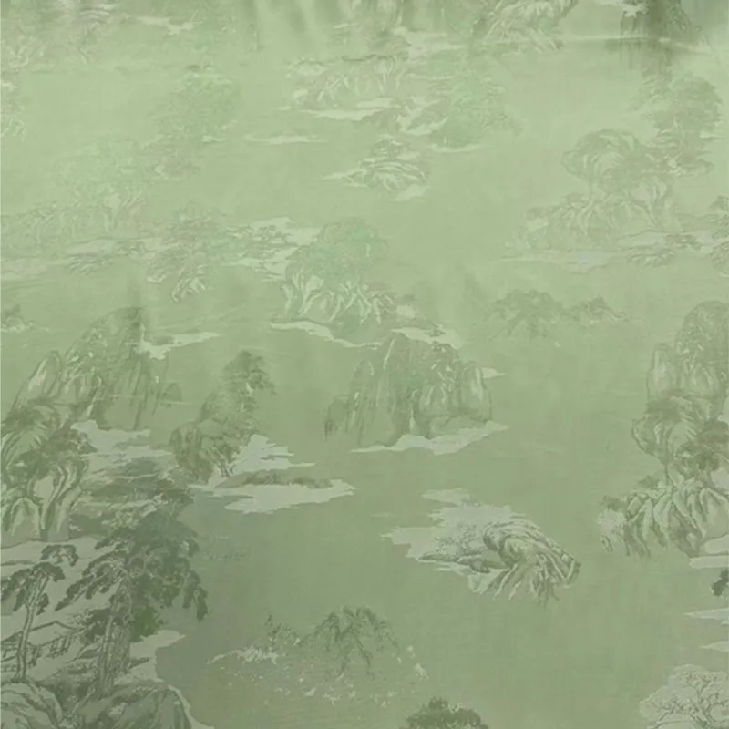 Silk Jacquard Two-Tone Dress New Chinese Fabric 25 M 140 Width High Mountains and Flowing Water Green