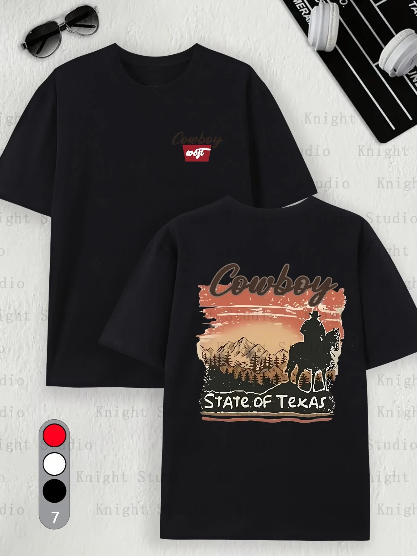 تي شيرت رجالي 100% قطن كاوبوي جرافيك على الوجهين من قماش الدنيم لركوب الخيل وطباعة روح صيفية غير رسمية بأكمام قصيرة