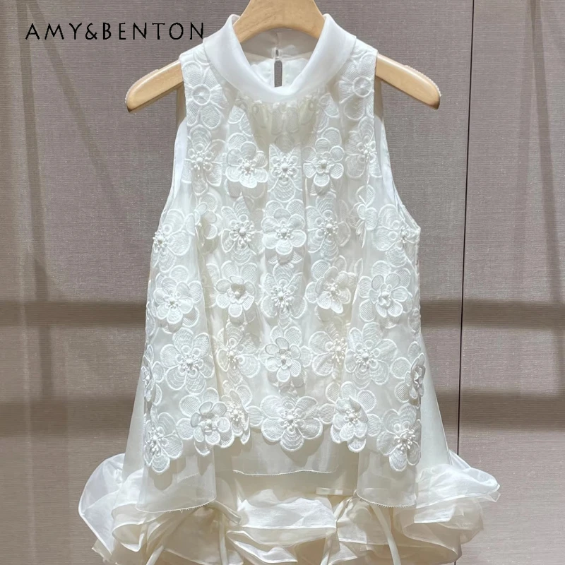 

Original Design Sweet Women's Short Skirt Set 2026 Spring New High-end 3D Floral Lace Shirt White Skirts Elegant Sets Ladies