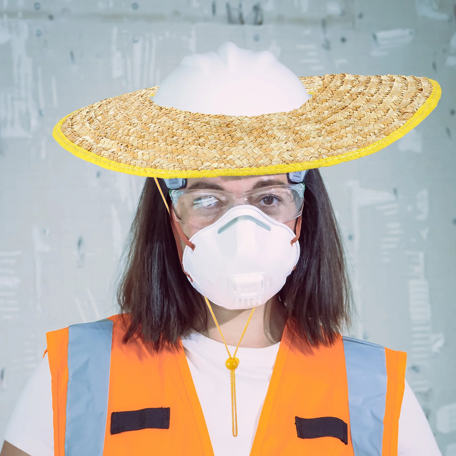 Pelindung Matahari Topi Keras Jerami Gandum Bernapas Tahan Lama Ringan untuk Pekerja Konstruksi, Berkebun, Sanitasi, dan Luar Ruangan