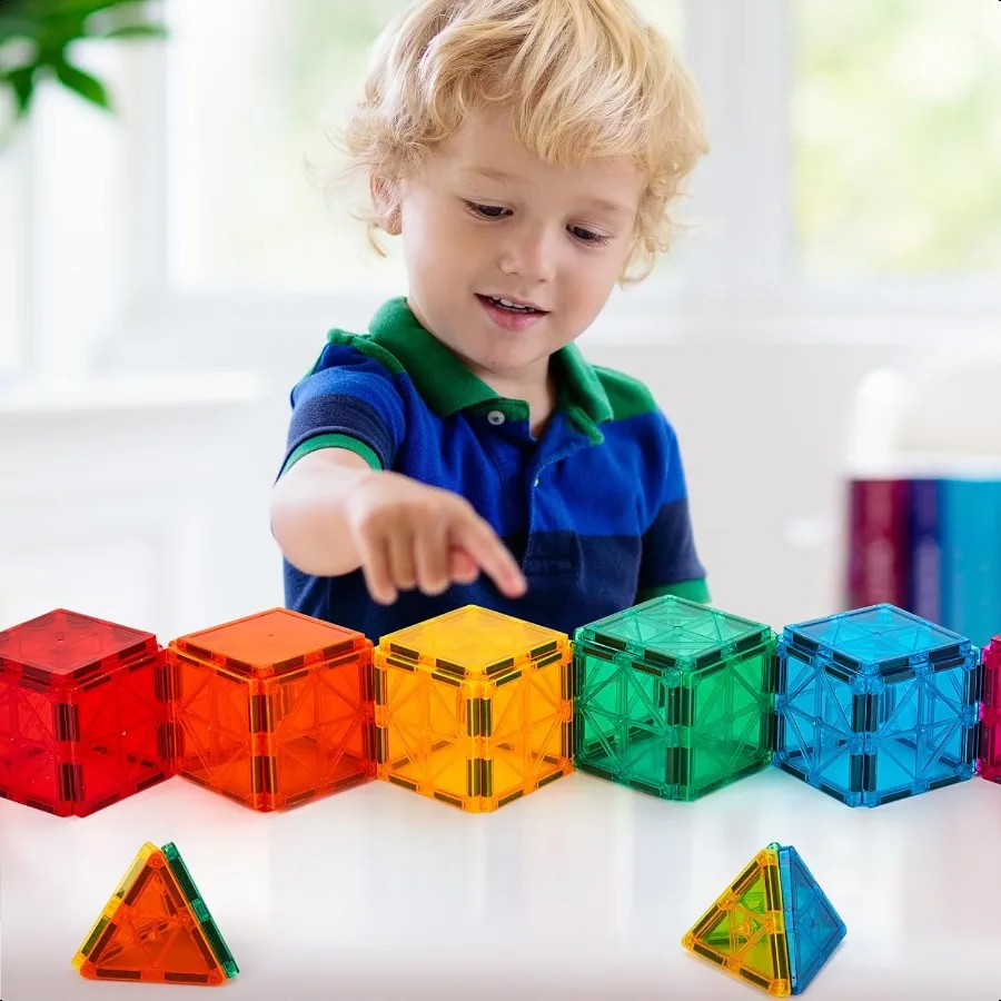 FNJO กระเบื้องแม่เหล็ก 110PCS ชุดแม่เหล็กบล็อกอาคารแม่เหล็กการก่อสร้าง STEM การเรียนรู้และเล่นของเล่นสําหรับ Montori