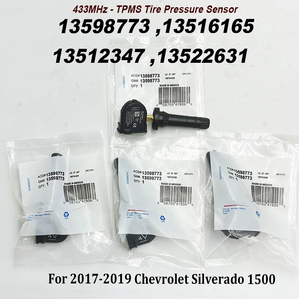 

4PCS 13598773 TPMS 433Mhz Tire Pressure Monitor Sensor 13516165 13512347 13522631 For C-adillac G-MC Sierra C-hevrolet