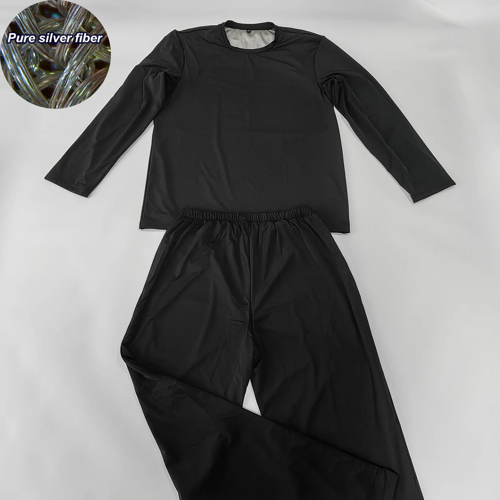 Silver Fiber Lining Long-sleeve Pajamas Antibacterial EMF/EMI/RF Blocking Anti-radiation Faraday Fabric Longjohns Black