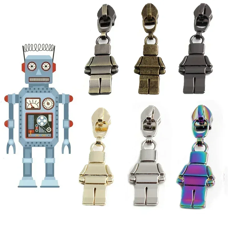 5PCS 56mm 6 colors robot cosmetic bag pull tab slider fashion mechanical clothes pillow mobile phone case minifigure pull tab