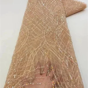 Sequin sang trọng châu Phi đính cườm vải ren 2024 Chất lượng cao chú rể Nigeria Nigeria Hôn nhân cô dâu thêu Tulle Tulle 12 Thu nhập bằng vải thêu vải chính - №11