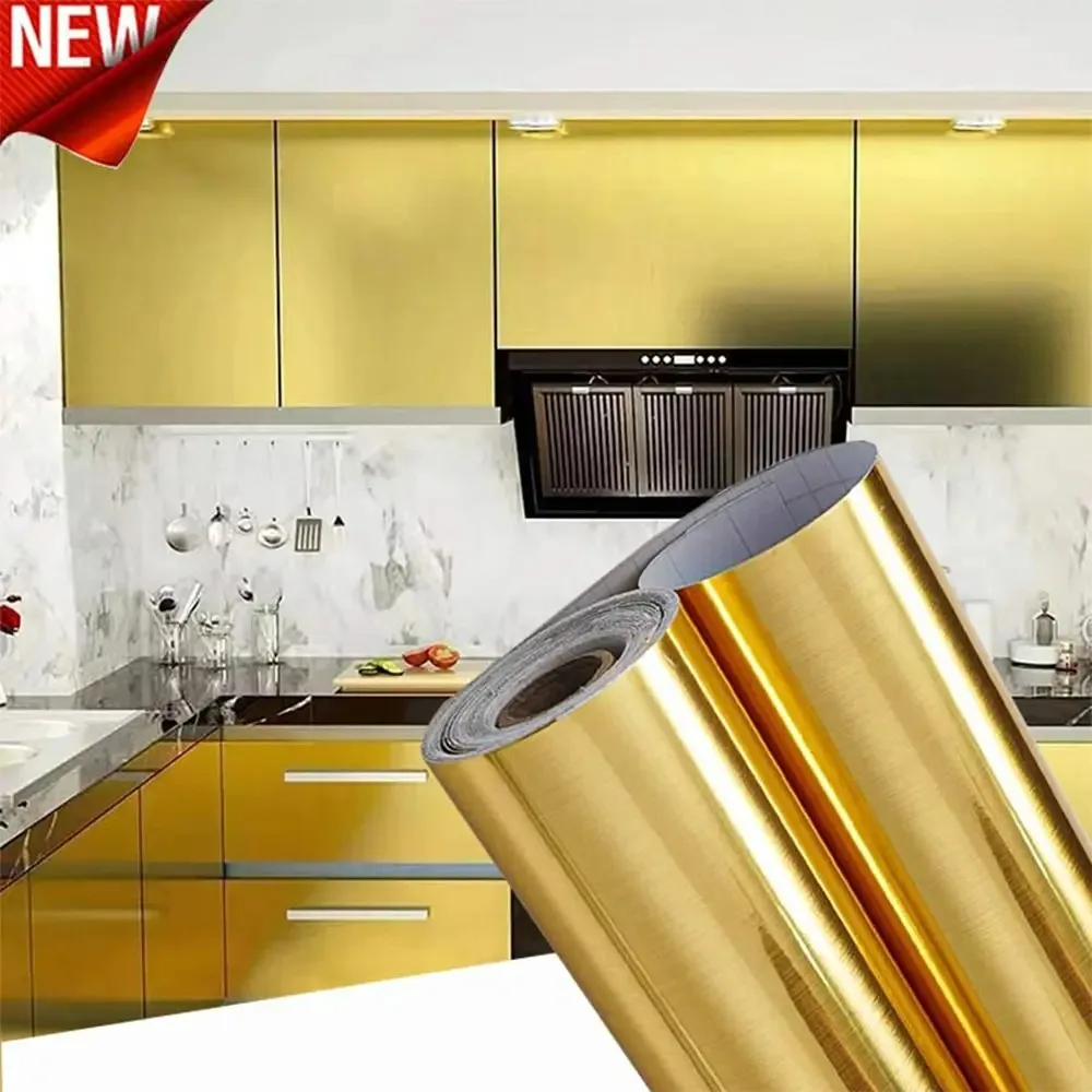 Kitchen Countertop Home Decoration Cabinet Renovation Waterproof Wall Stickers 40cm Thickened Gold Brushed Refrigerator Painting