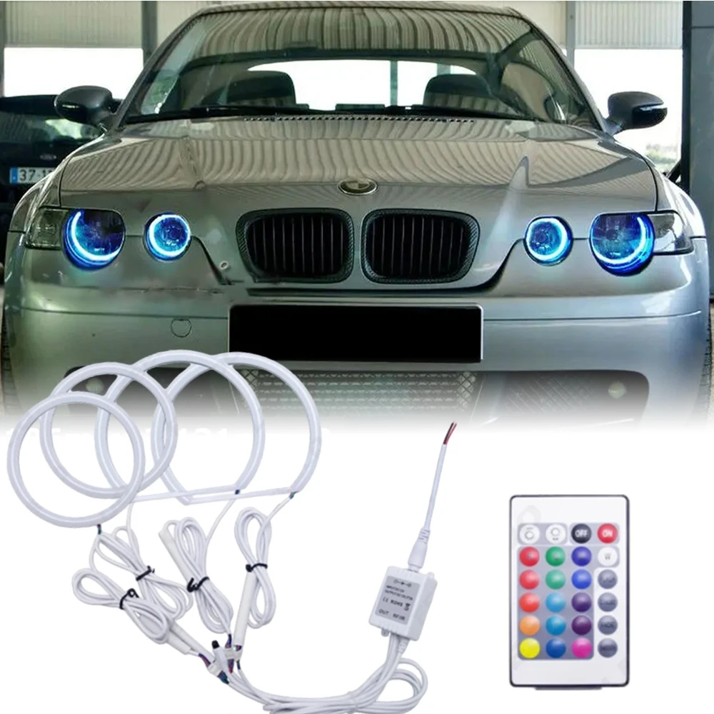 

4X For BMW E90 Dynamic Daytime Running Lamps Remote Control Compact RGB Cotton Light Angel Eyes Halo Ring