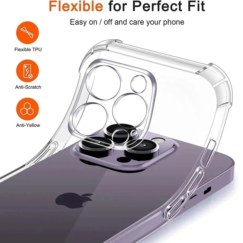 Shockproof Silicone Clear Phone Case for IPhone 16 Pro Max 16Plus 16Pro 16ProMax Lens Protection Back Case