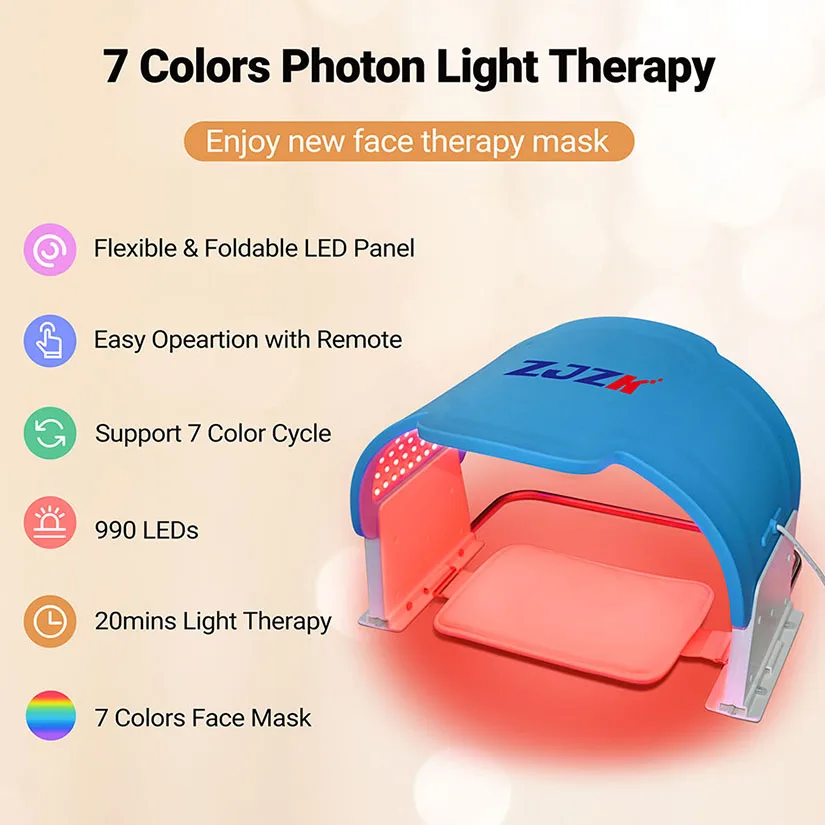 Led Photon Facial Mask Infrared Face Led Lights Mask for Improving Blackheads Blemish Removal Anti-Acne 7 Colors 990 LED Chips