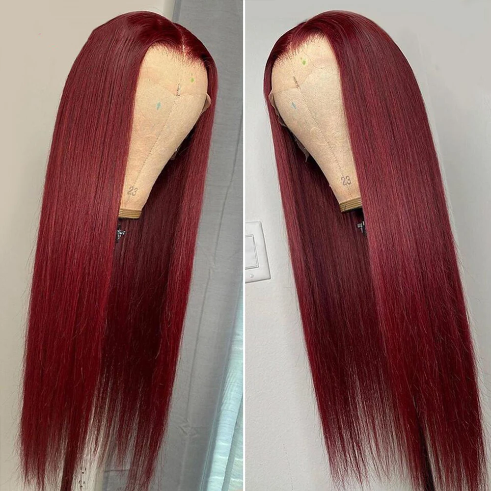 Red Lace Front Human Hair Wigs 99J Burgundy Straight Human Hair Wig 13x4 Lace Frontal Colored Human Hair Wig Preplucked Hairline