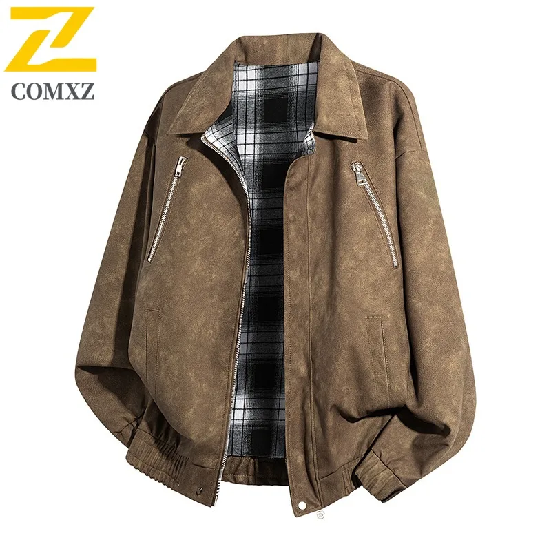 

COMXZ Мужская куртка для верховой езды 2025 с отложным воротником, дизайнерское уличное удобное пальто для отдыха и пешего туризма, ветрозащитная осенняя новая одежда