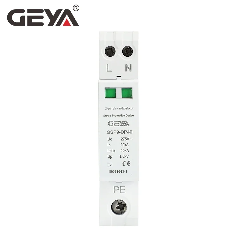 GEYA GSP9 1P+N 18mm SPD 20~40KA Surge Protector Lightning Protection Low-voltage Arrester Device AC275V SPD