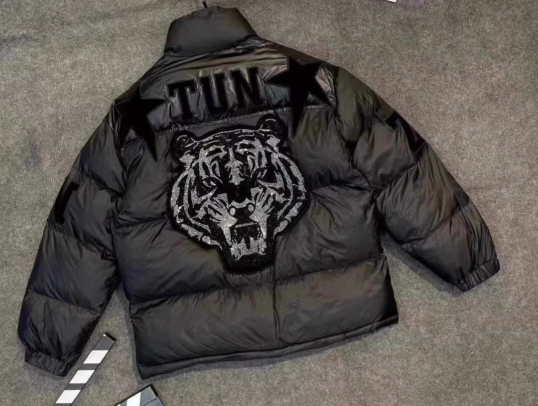 Mode Hübsche Freizeit Vielseitige Lose Hot Diamond Baumwolle gefütterte Jacke Schwarz Herren Stehkragen Warme Langarm Top