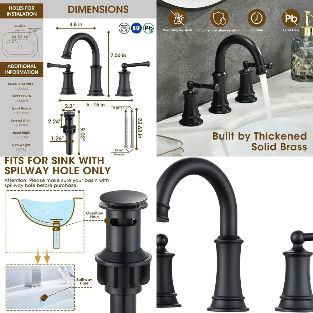 

8-широко распространенный черный смеситель для раковины в ванной комнате с выдвижным сливом и линиями подачи CUPC для туалетного столика и раковин в фермерском доме