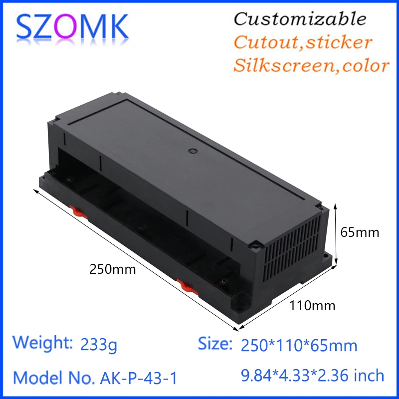 SZOMK Plastic PCB Din Rail Enclosure 250*110*65mm ABS Plastic Enclosure Box For Energy Meter Mounting Din Rail Plastic Housing