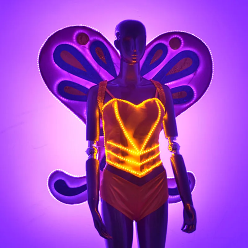 

Женский светодиодный танцевальный костюм «Бабочка» для женщин, сценический костюм для праздничного шоу, наряд со светодиодной подсветкой для девочек