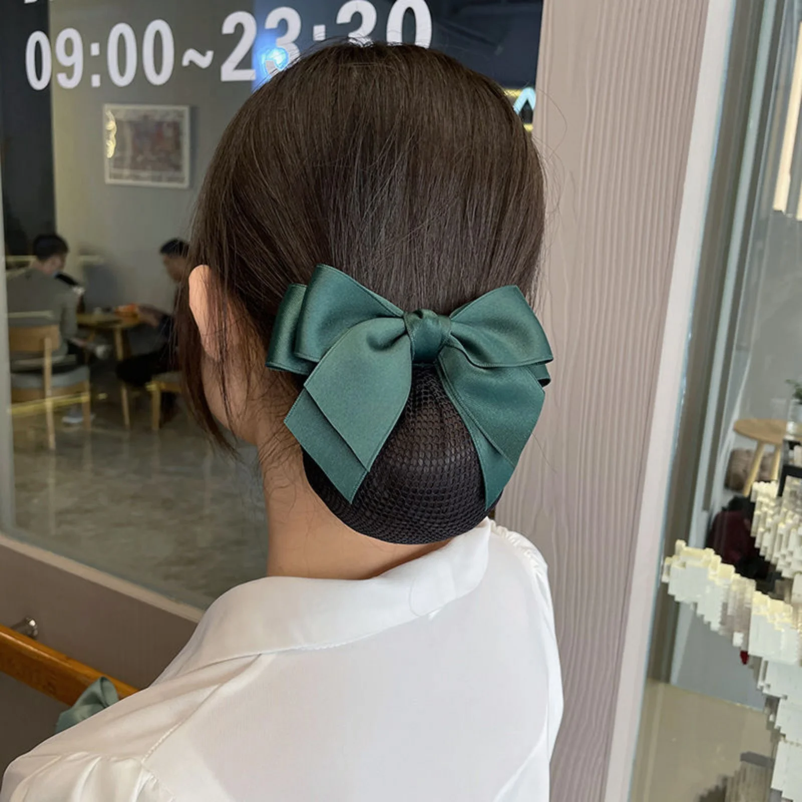 ตาข่ายคลุมผมโบว์หรูหรา 1 ชิ้นสำหรับมืออาชีพ, อุปกรณ์เสริมผมสำหรับพยาบาล/แอร์โฮสเตส, มีหลายสีสำหรับใช้ประจำวัน