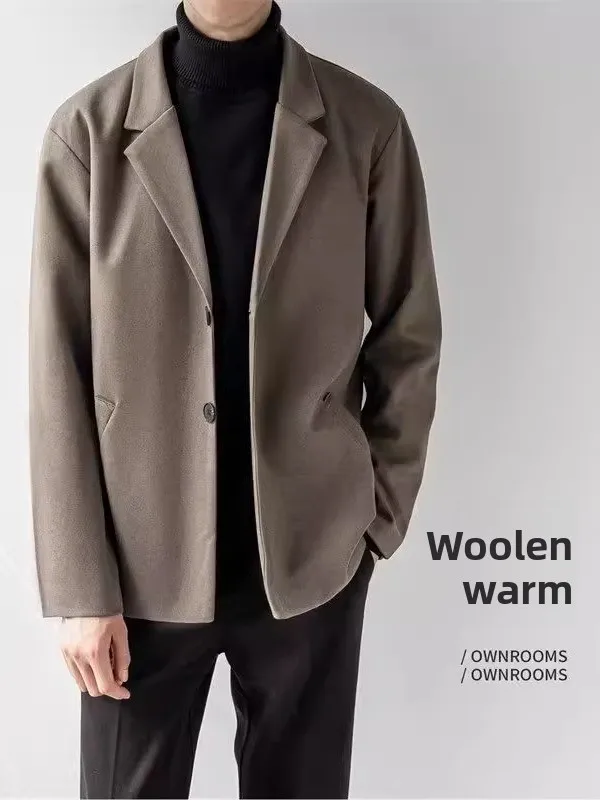 

Высококачественный мужской шерстяной костюм Jaet, повседневное зимнее пальто Thi, длинное пальто-стойка, однотонное, корейское, на одной пуговице