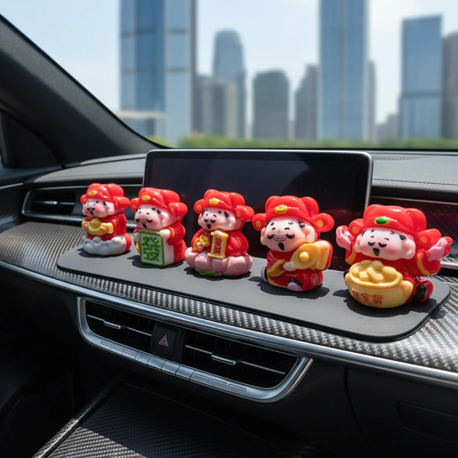 7 Pieces Mini God of Wealth Figurines Decoration Crafts Notebook Display Car Navigator Screen Bookshelf Miniature 3D Craft