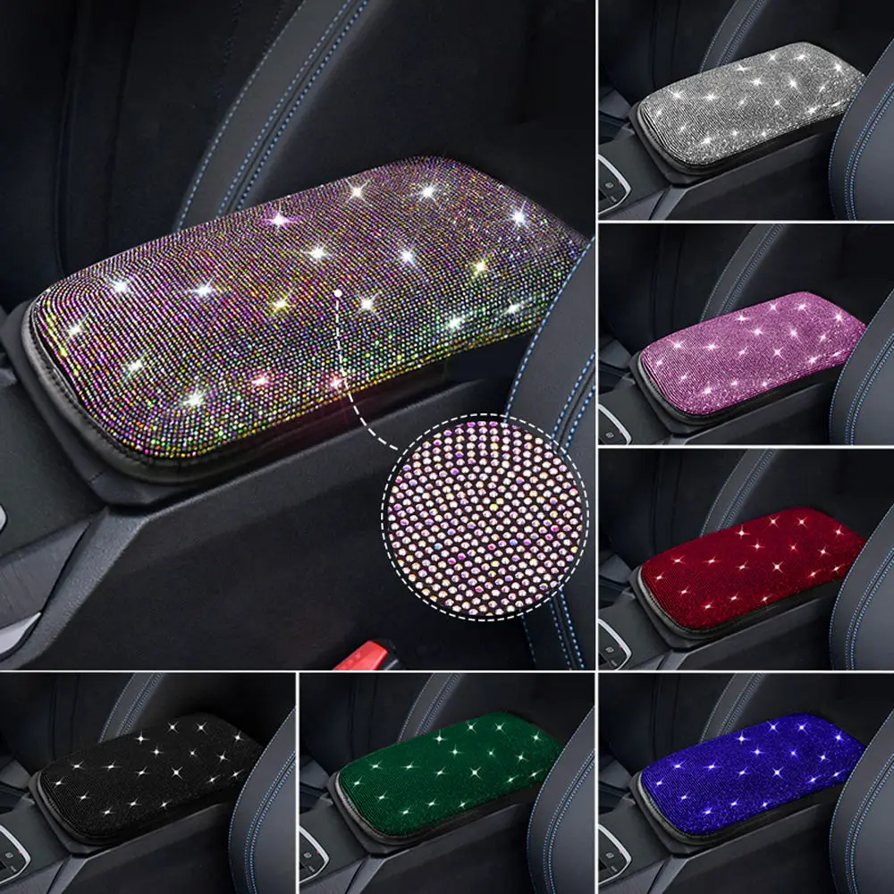 Shiny Car Center Console Pad Rhinestone Diamond Car Armrest Seat Box Cover Protector Universal Auto Decor Accessories for Women