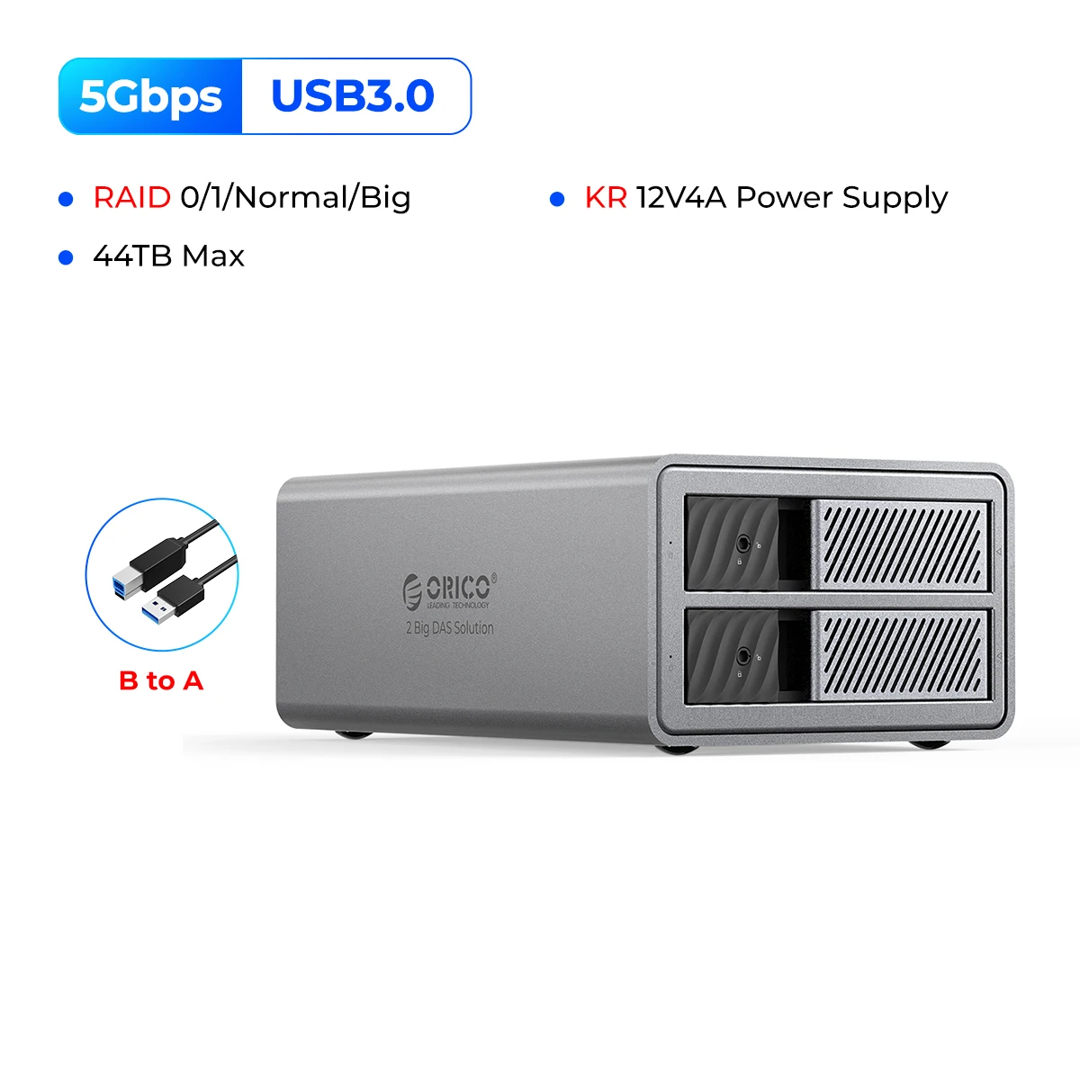 ORICO 2 Bay 3.5 inch USB3.0 5Gbps Hard Drive Enclosure RAID