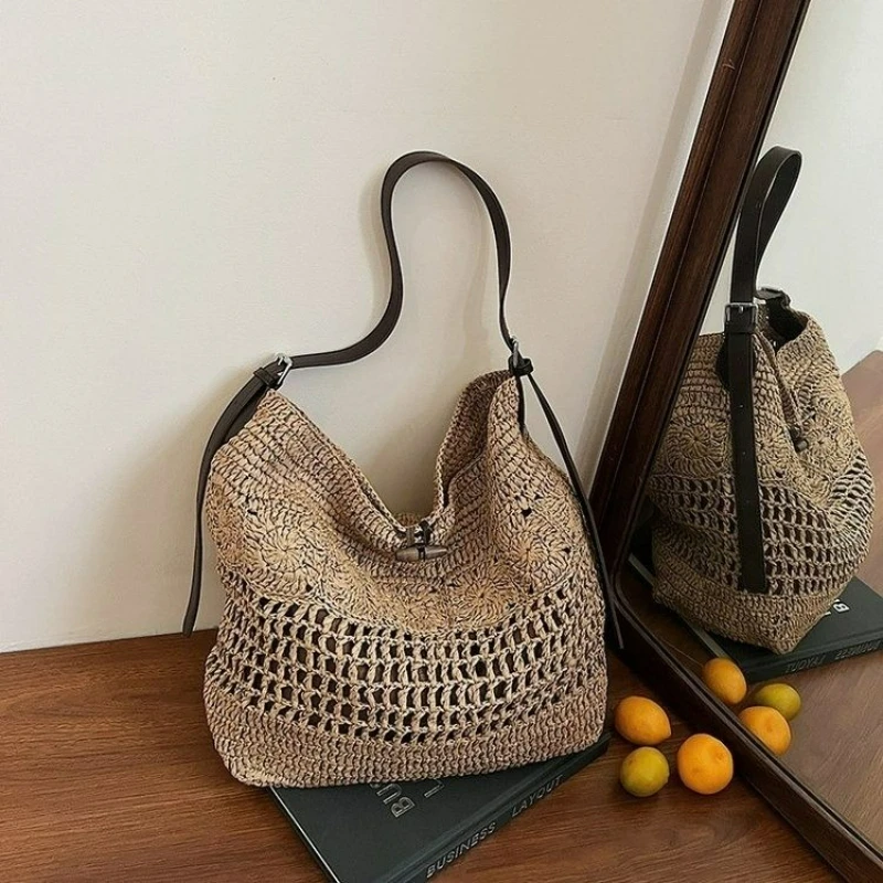 Retro Bohemian Style Hand-woven Straw Handbag - Women's Lightweight Daily Commuter, Versatile Large-capacity Shoulder Tote Bag