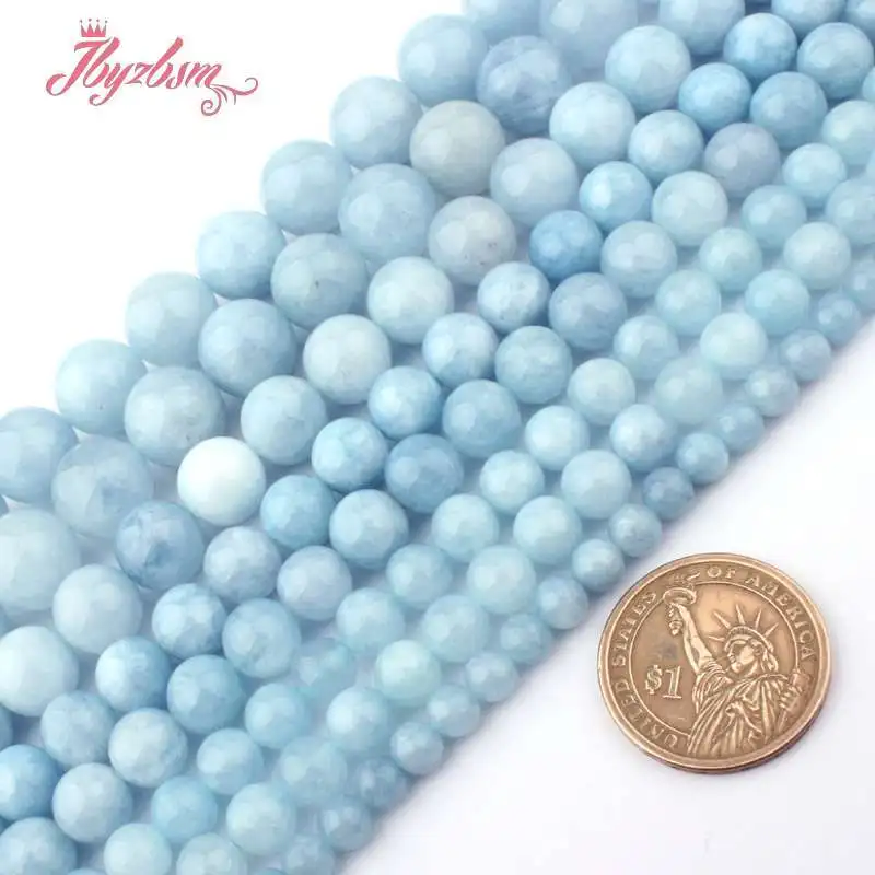 6/8/10/12mm Round Blue Aquamarines Jades Bead Loose Spacer Stone For Necklace Bracelet DIY Accessories Charms Jewelry Making 15