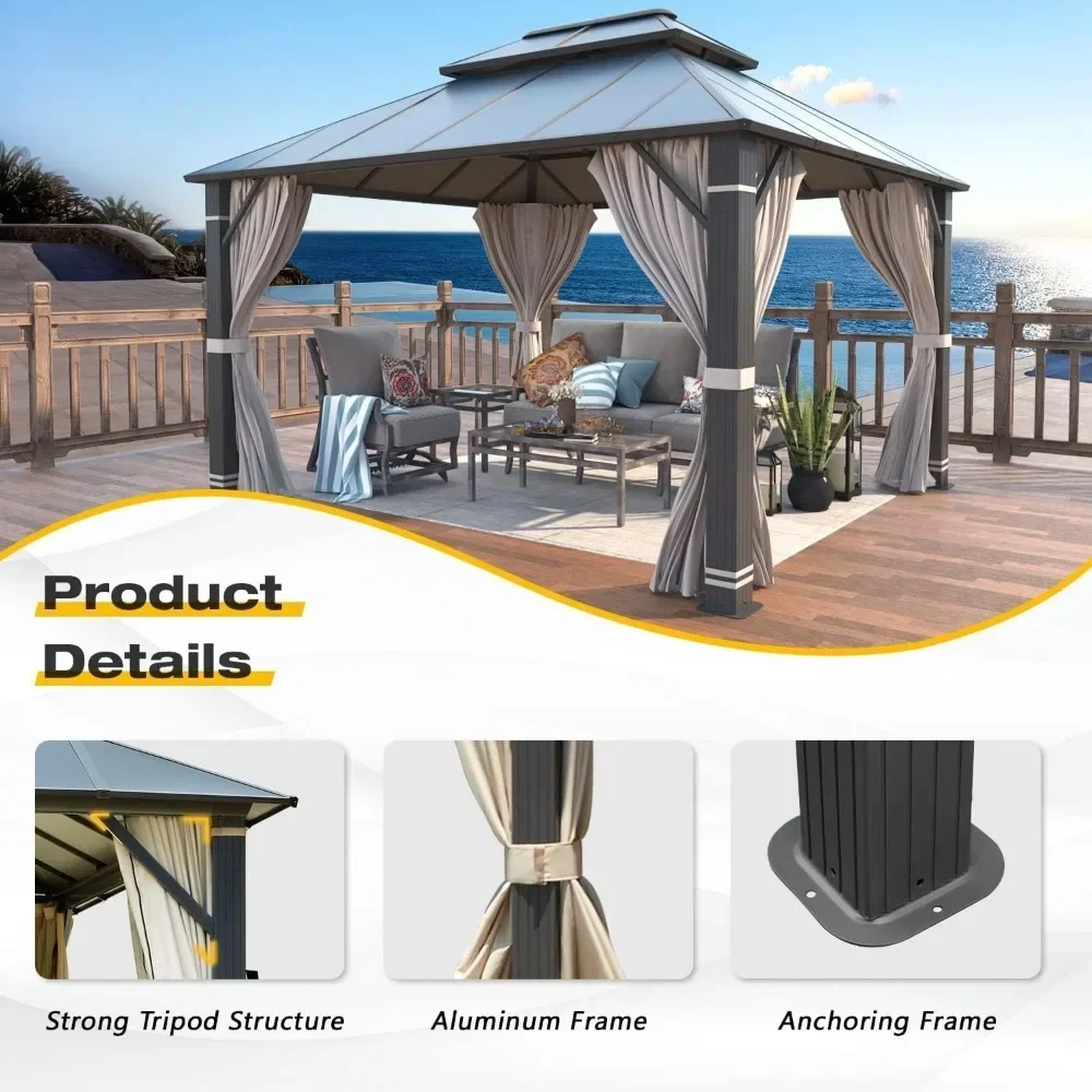 Outdoors Tents, 10' X 12' Hardtop Gazebo, Aluminum Composite Double Roof Patio Gazebo, Outdoors Gardens Tents