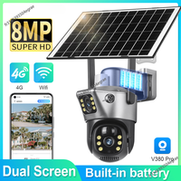 EU Solar Camera 4G Sim Outdoor Dual Lens WiFi 8MP 4K IP Camara Solar Panel CCTV Security Built in Battery PIR Cam V380