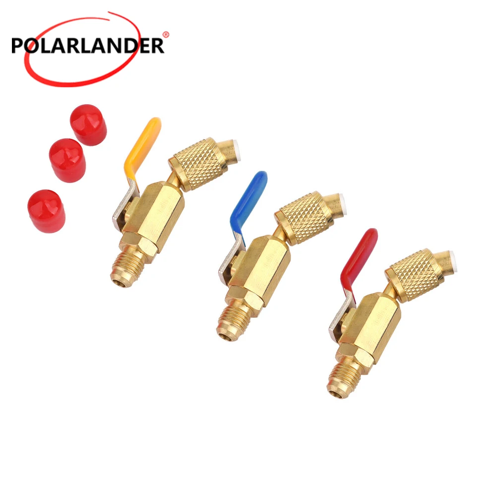 

3PCS Angled Compact Ball Valve 1/4'' SAE Fits for HVAC R12 R22 R502 Charging Hoses AC Refrigerant Tools Shut Valve