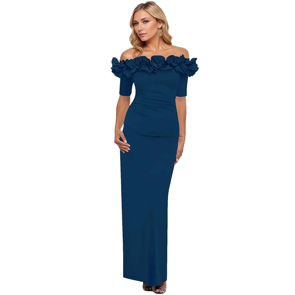 

Customized Elegant Long Off Shoulder Tight Mother of The Bride Dresses Maxi Wedding Guest Short Sleeve Formal Party Gown 2025