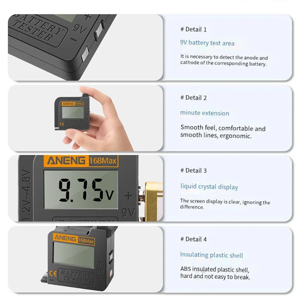 168MAX Battery Tester Portable Digital Battery Power Test Battery Voltage Tester